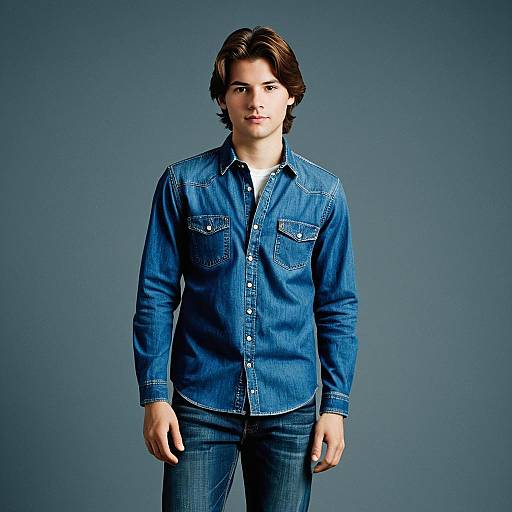 Young Man in Denim Outfit