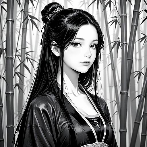 Monochrome Ink Sketch of Girl in Hanfu