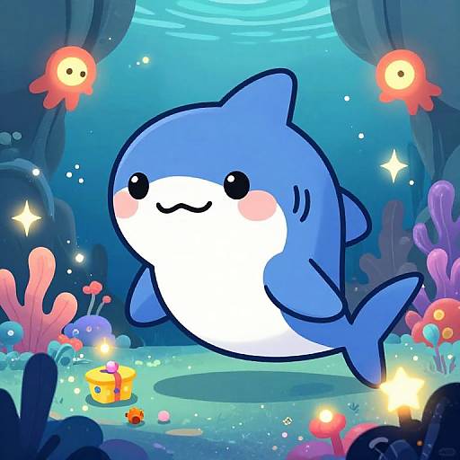 Cute Cartoon Shark in Magical Cave