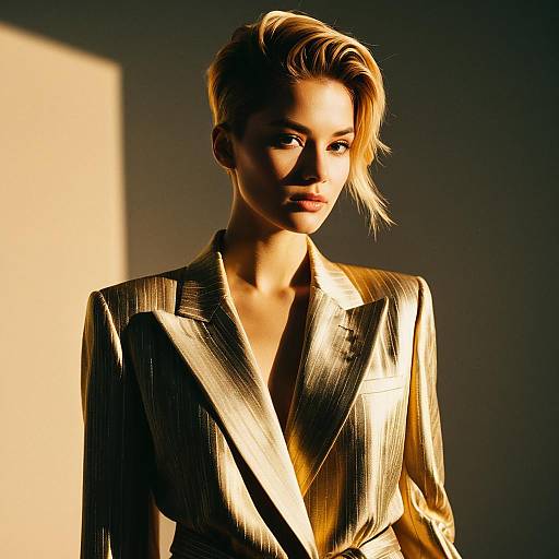 Fashion Model with Low Fade Hairstyle and Elegant Outfit