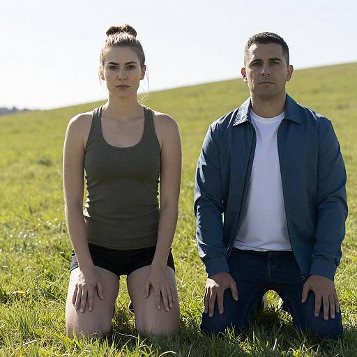Kneeling Couple on Grassy Hilltop