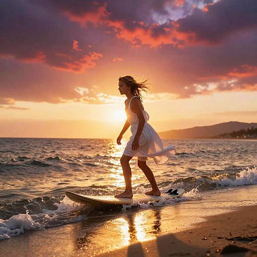 Adventurous Boy Skimboarding at Sunset
