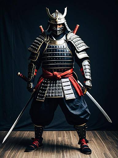 Man in Traditional Samurai Armor with Katana