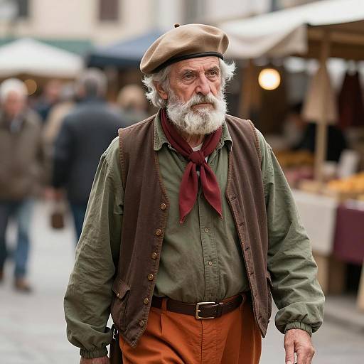 Elderly Man in Vintage Market Attire