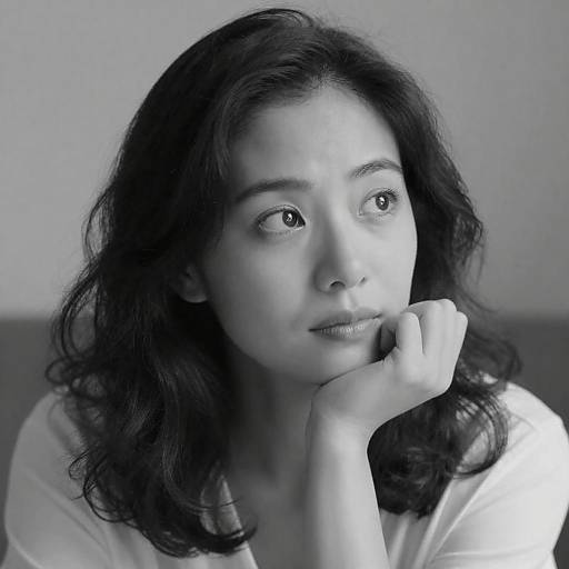 Contemplative Woman in Black-and-White