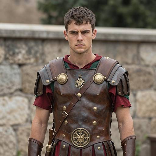 Young Man in Roman Soldier Cosplay Armor
