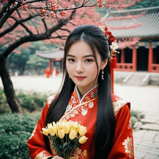 Elegant Chinese Wedding Portrait Outdoors