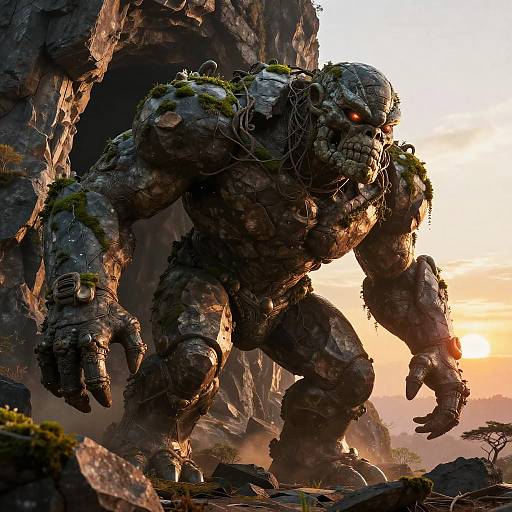 Massive Golem Rock Monster at Sunset