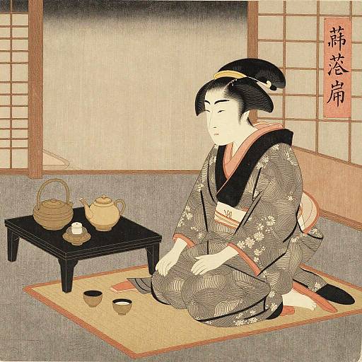 Ukiyo-e Tea Ceremony in Shunsho Style