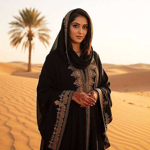 Elegant South Asian Woman in Desert