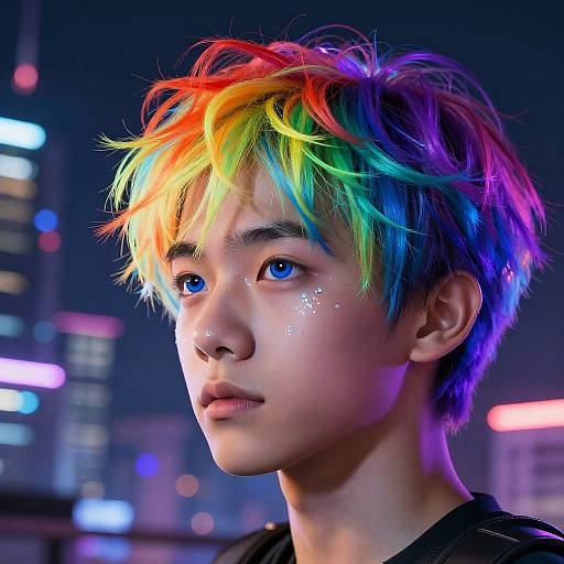 Neon Rainbow Hair Cyberpunk Boy