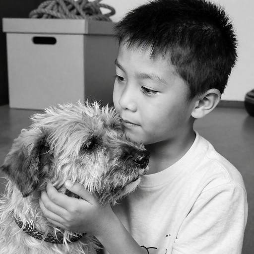 Tender Moment Between Boy and Dog