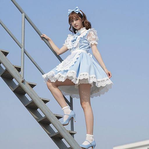 Determined Young Woman in Blue Dress