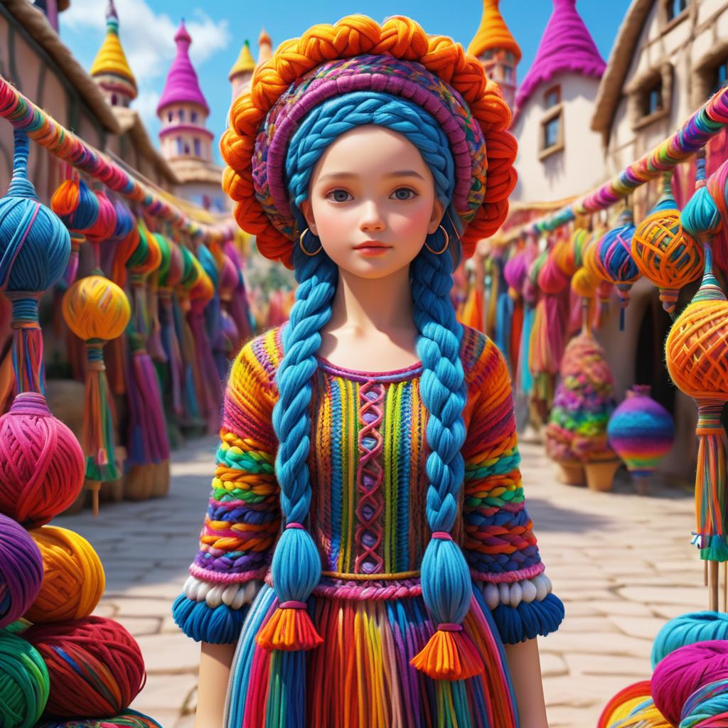 Whimsical Village Yarn Girl at Festival