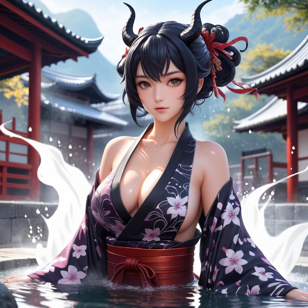 Ninja Succubus in Hot Spring Art