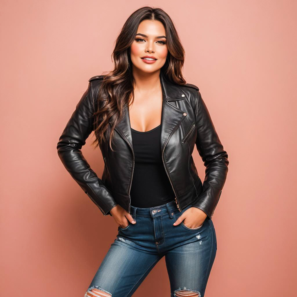 Winking Leather-Clad Woman in Studio