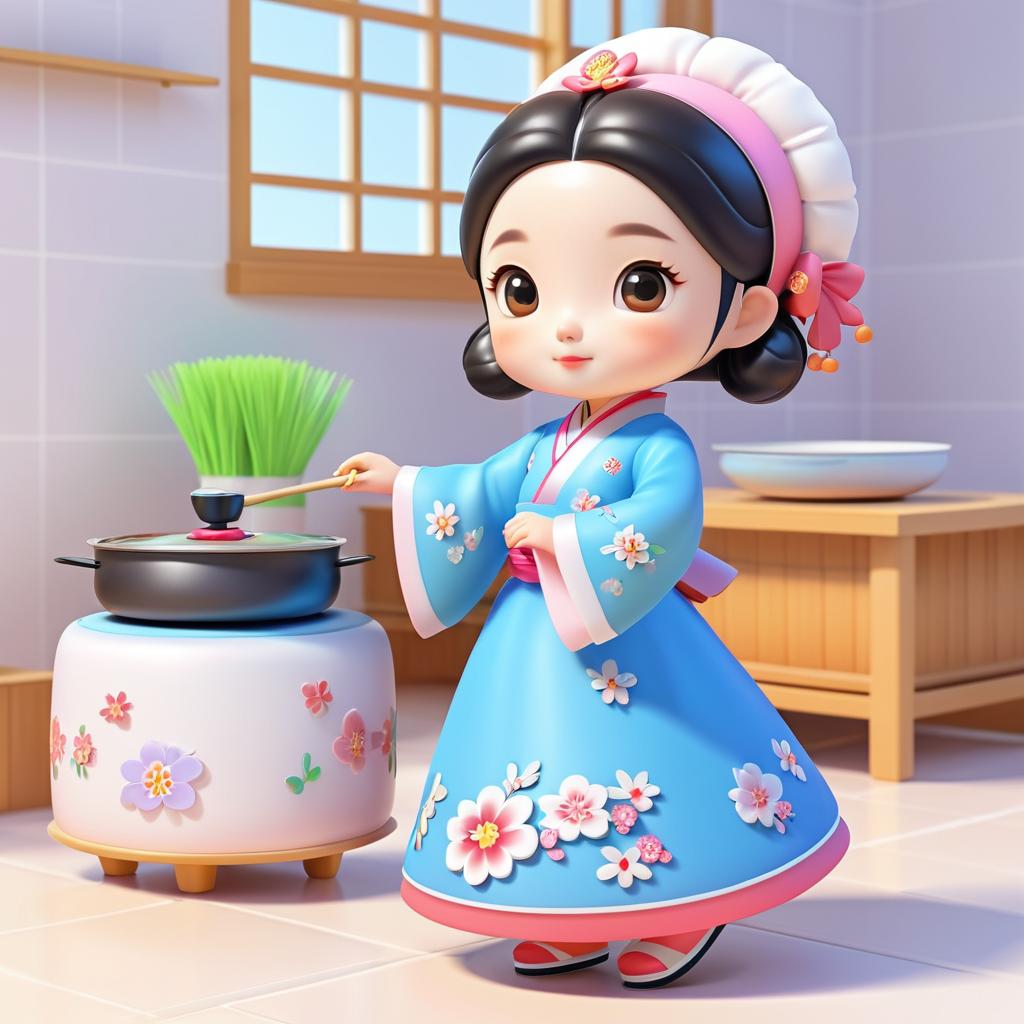 Cheerful Chibi Korean Aunt in Hanbok