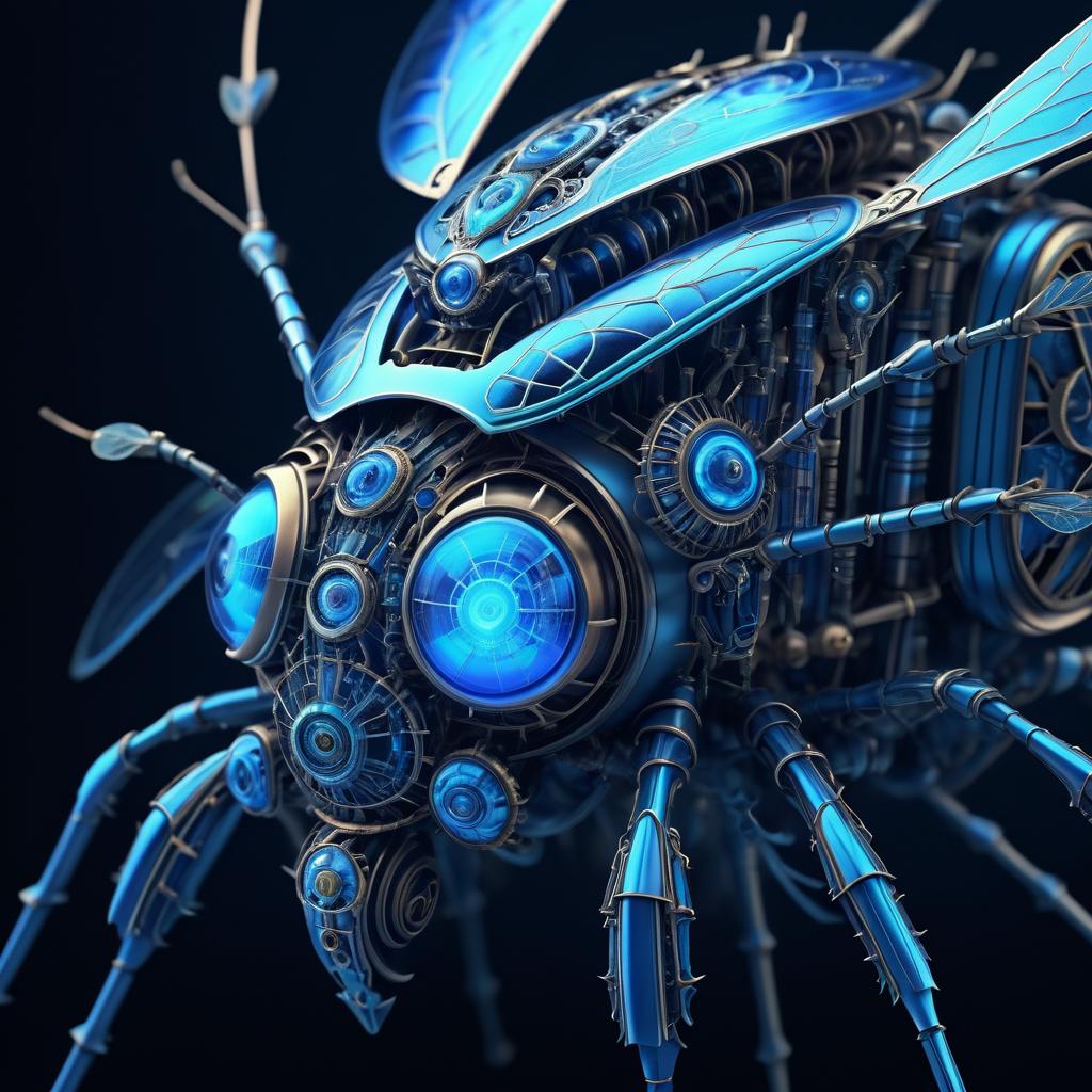 Surreal Mechanical Insect with Botanical Elements