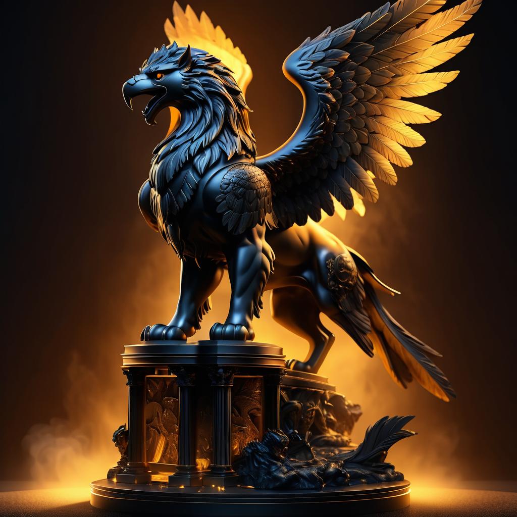 Fierce Griffin Statue in Amber Light