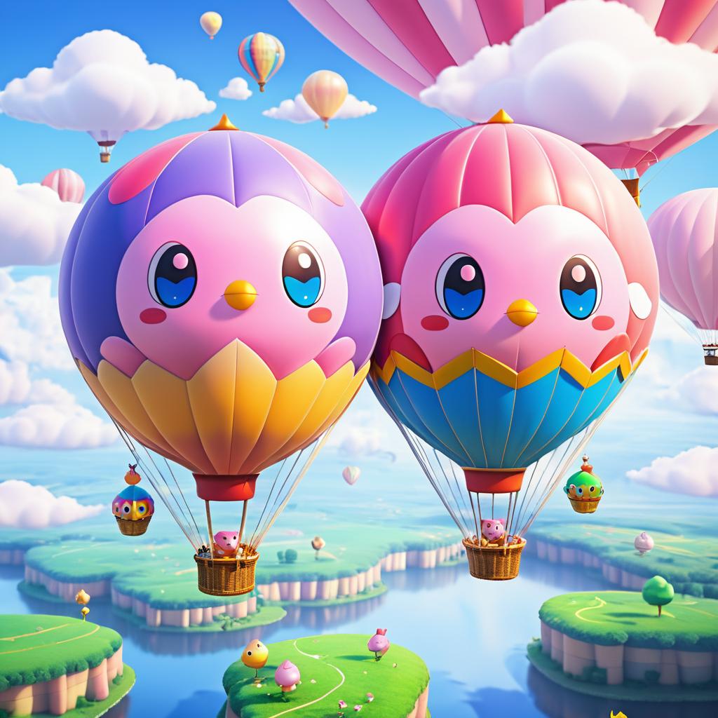 Adorable Kirby-like Creatures in Balloon