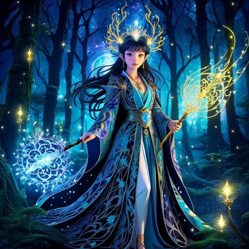 Brave Sorceress in a Mystical Forest