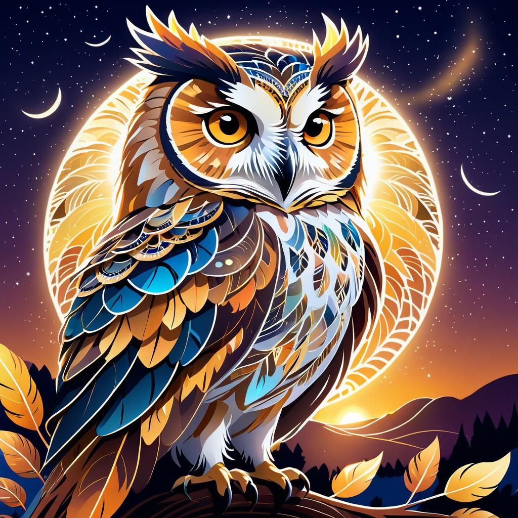 Majestic Female Owl in Vibrant Cartoon Style