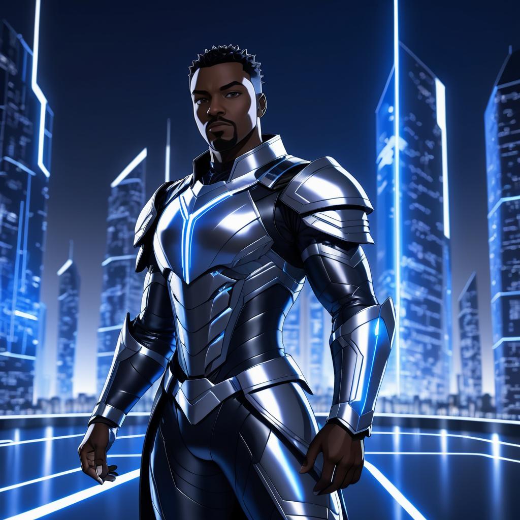 Futuristic Dark-Skinned Warrior Illustration