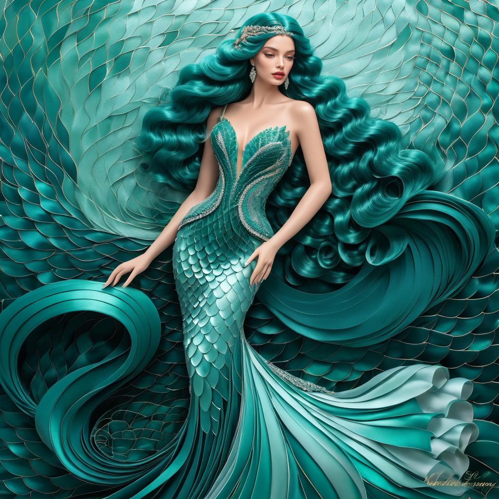 Elegant Mermaid in Haute Couture Fashion