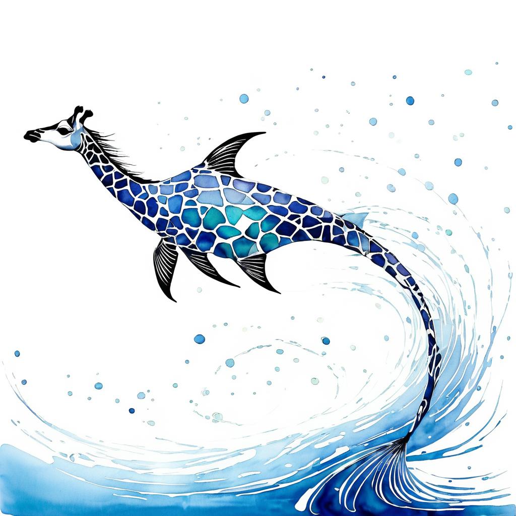 Impressionistic Giraffe-Fish Hybrid Artwork