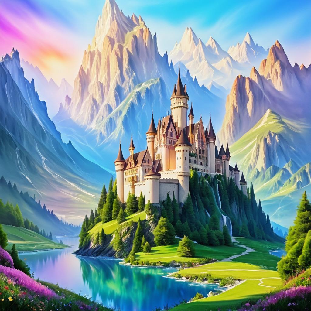 Whimsical Castle in Enchanted Mountains