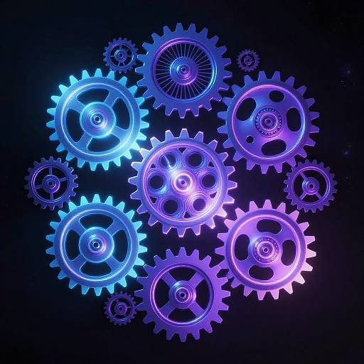 Neon Cyclical Gears Abstract Art