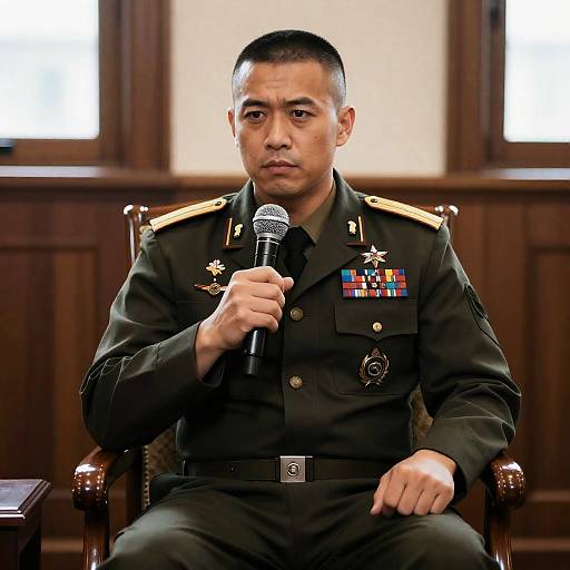 Military Officer Speaking with Microphone