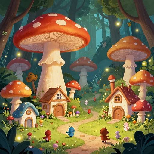 Whimsical Giant Mushroom Village