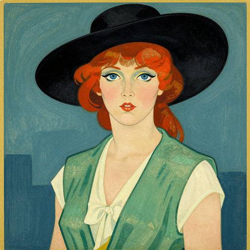 Art Deco Portrait of Red-Haired Woman