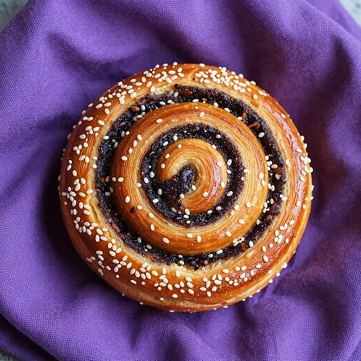 Golden Spiral Pastry on Purple Fabric