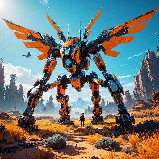 Sunwing Mecha Robot in Desert Landscape