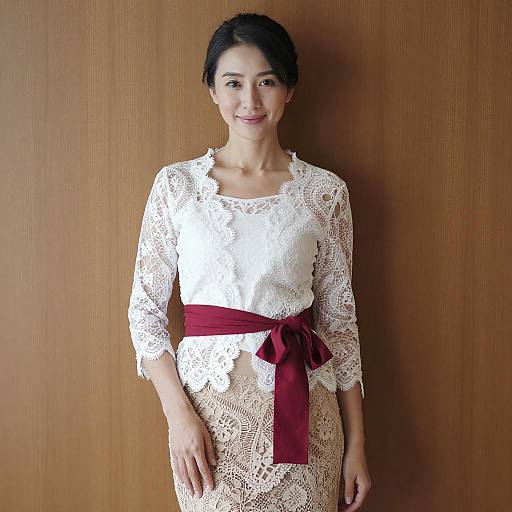Asian Woman in Lace Outfit Portrait