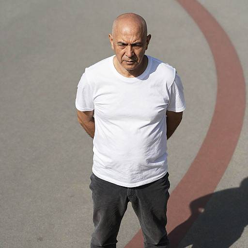 Portrait of Intense Bald Man Outdoors