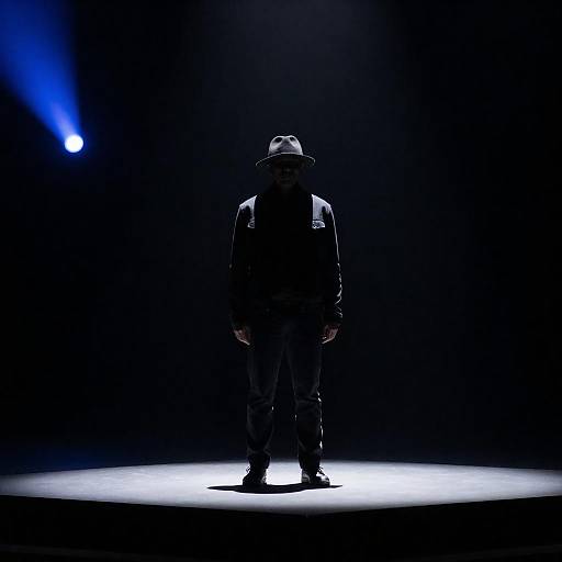 Silhouetted Figure on Starry Platform at Night