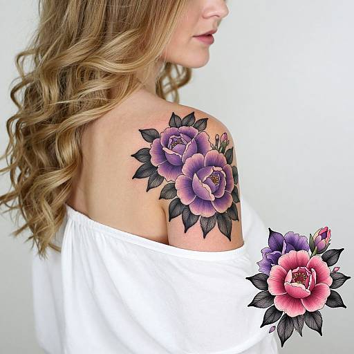 Blonde Woman with Floral Shoulder Tattoo