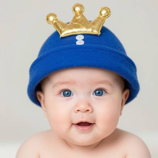 Blue-Eyed Baby with Crowned Hat