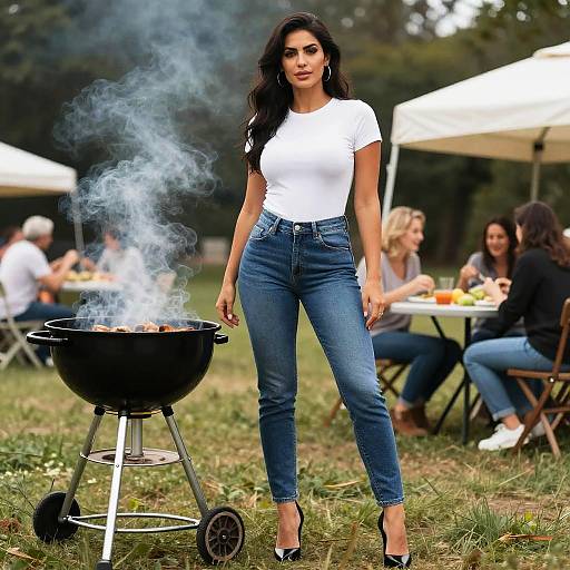 Confident Woman at Outdoor BBQ Picnic