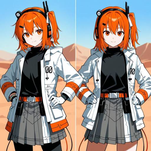 Anime Girl with Orange Hair in Futuristic Outfit