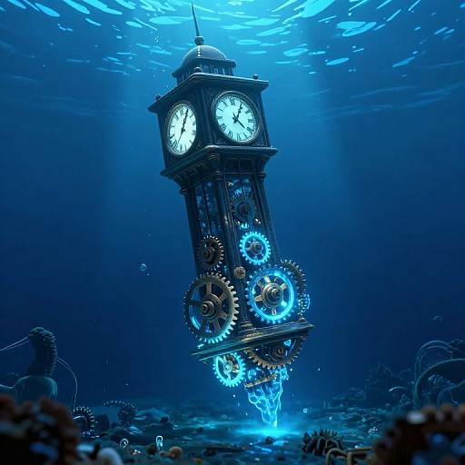 Underwater Vintage Clock Tower Scene