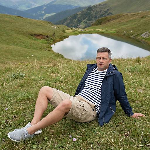 Man in Classic Tennis Attire in Mountain Valley