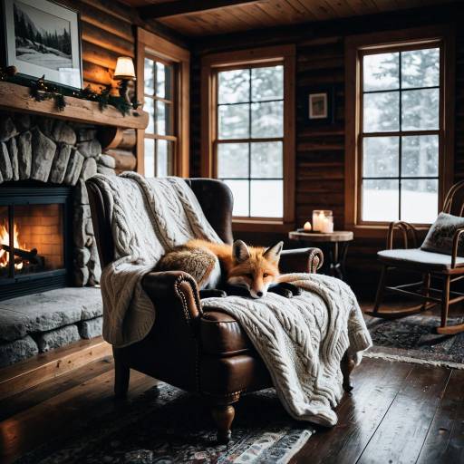 Cozy Fox Resting in Rustic Cabin Chair