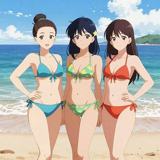 Stylish Women Posing on Sunny Beach