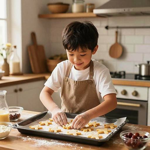 Chubby Child Baking in Cozy Kitchen