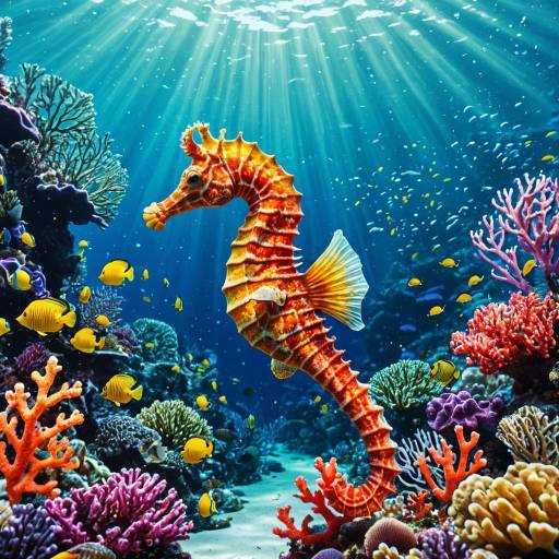 Colorful Seahorse in Coral Reef