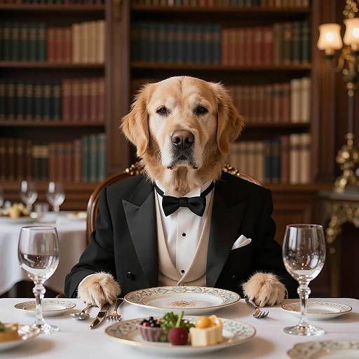 Elegant Golden Retriever in Victorian Library